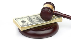 Law gavel on stack of American money
